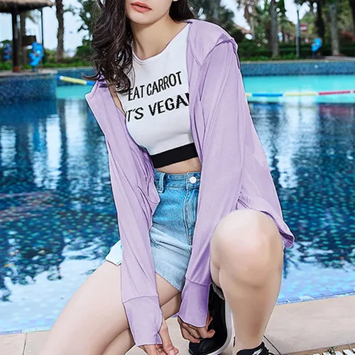 Vista 4 de American Trends Sudadera ligera con capucha para mujer con protección solar UPF 50+ y cremallera