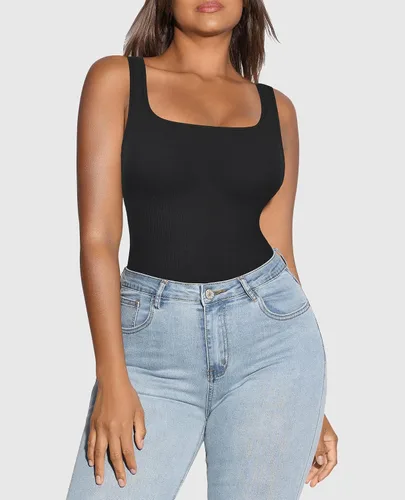 Vista 3 de FeelinGirl Body sin mangas para mujer, con tanga acanalada, con brasier integrado, para verano, para salir