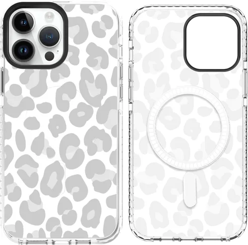 Vista 34 de SAKUULO Funda magnética para iPhone 11 Pro Max [Compatible con MagSafe] Patrón de Estampado de Leopardo Gris Claro Funda de Carga Inalámbrica
