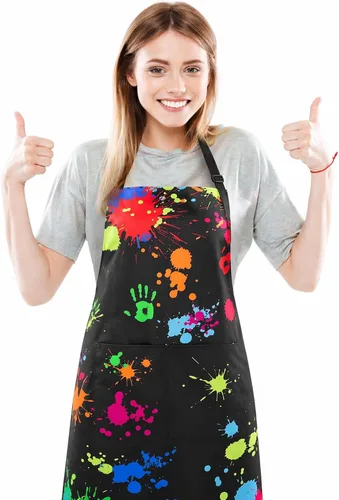 Vista 12 de Delantal de artista de pintura con bolsillos, delantales de pintura impermeables para adultos, delantal de arte ajustable con babero