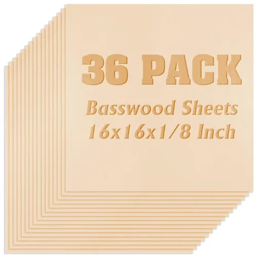 Vista 9 de Paquete de 36 hojas de madera de tilo, tablero de madera contrachapada de 1/8 de pulgada sin terminar, madera de 3 mm para corte por láser, tablas