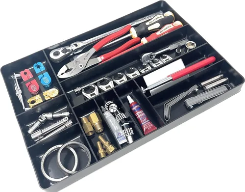 Vista 2 de MLTOOLS Bandeja organizadora de cajones de herramientas – Bandeja de herramientas para el hogar y el garaje de 10 compartimentos – Soporte apilable