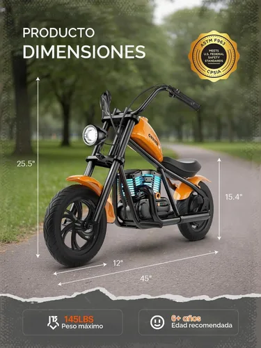 Vista 3 de HYPER GOGO Cruiser 12 Plus - Motocicleta para niños (naranja oscuro)