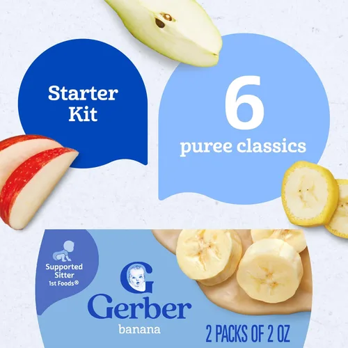 Vista 4 de Gerber Mi primer kit de frutas, puré de plátano, pera y manzana, tarros de 2 onzas, paquete de 2 (set de 6)
