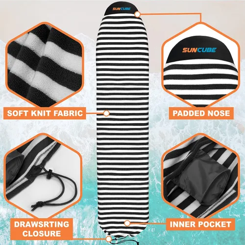 Vista 2 de SUN CUBE Funda para calcetín para tabla de surf, bolsa protectora para tabla de surf, ligera, elástica, para longboard, híbrido, tabla corta