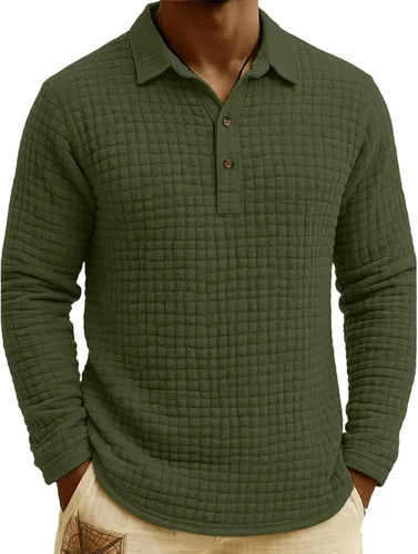 Vista 5 de Polo de punto para hombre, manga larga, ligero, informal, con cuello