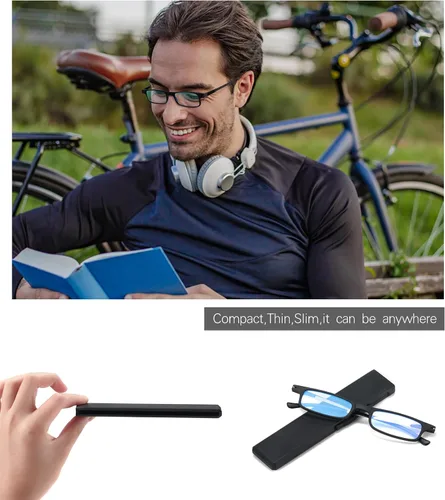 Vista 2 de Lentes de lectura plegables ultraligeros para mujeres y hombres, TR90, bloqueo de luz azul, anti UV, fatiga ocular, plegables, compactos, Negro