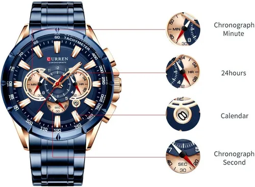Vista 7 de Causal Sport Cronógrafo Reloj de pulsera de acero inoxidable con esfera grande Relojes de cuarzo con punteros luminosos