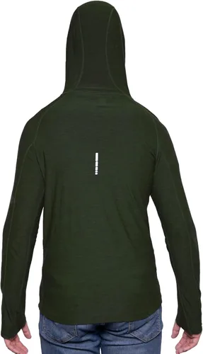 Vista 2 de MERIWOOL Sudadera con capucha para hombre, ligera, de lana merina, manga larga, térmica Verde militar
