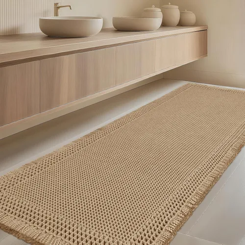 Vista 8 de Tapete de baño con diseño de gofre, moderno, bohemio, absorbente, antideslizante, ultrasuave, lavable a máquina, con letra de baño, dormitorio