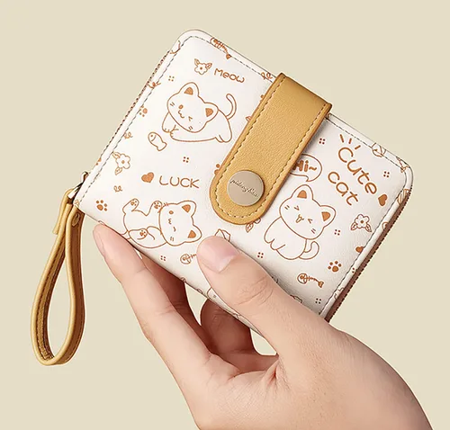Vista 5 de Wytidian Carteras de gato para niñas, bonita cartera pequeña de piel sintética con tarjetero con ventana de identificación para mujeres y niñas