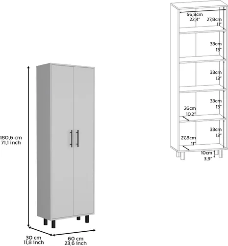 Vista 2 de DEPOT E-SHOP Gabinete Multistorage 71" H, 5 Estantes Internos, 2 Puertas, Blanco