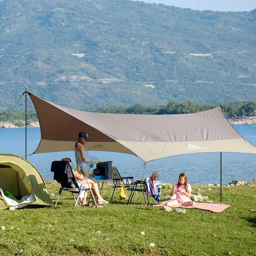 Vista 6 de Forceatt Lona de 12 x 14 pies con 2 postes, lona impermeable para camping, toldo de automóvil, lona ligera para campamento que se puede utilizar