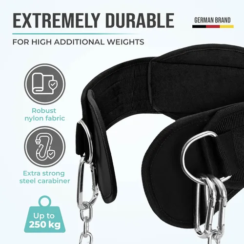 Vista 3 de PULLUP & DIP Cinturón de levantamiento de pesas para fortaleza adicional y construcción muscular, cinturón de peso con cadena de acero y 3