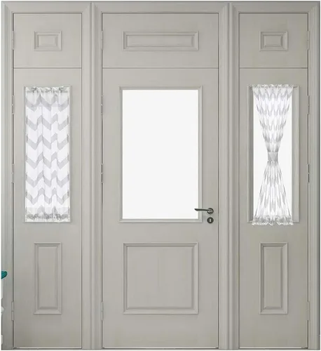 Vista 11 de NAPEARL Cortinas para puerta francesa, patrones geométricos, luz lateral para puerta delantera, lino sintético semitransparente con bolsillo Beige