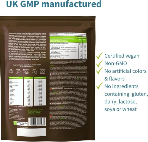 Vista 5 de Polvo de proteína de péptido de colágeno vegano puro y esencial y paquete vegano de Omega 3, fórmula completa para estimular el colágeno y aceite