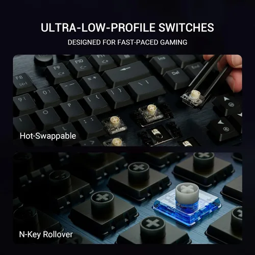 Vista 6 de Hexgears Teclado mecánico Immersion A3 TKL, Bluetooth2.4GUSB-C inalámbrico con interruptores de perfil bajo, pantalla de visualización
