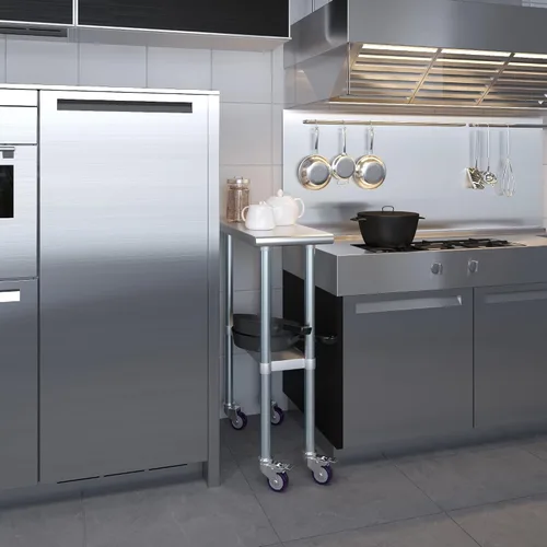 Vista 9 de AmGood Mesa de trabajo de acero inoxidable de 30 x 12 pulgadas con ruedas, mesa de metal resistente sobre ruedas, carrito de isla de cocina