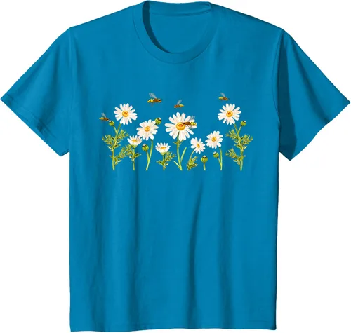 Vista 86 de Marguerites Daisy - Camiseta de verano con margaritas de jardín de flores, Negro, S