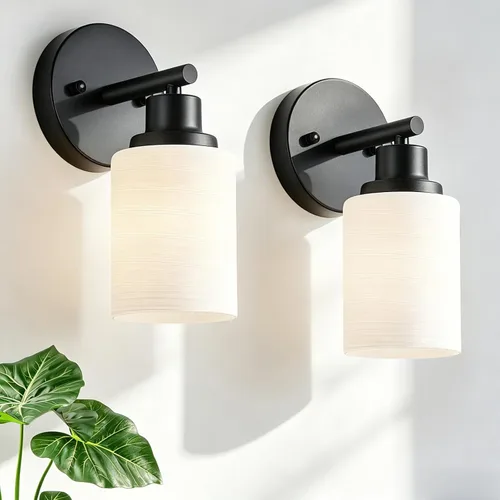 Vista 12 de Paquete de 2 luces de tocador de 1 luz, lámpara de baño de níquel cepillado con pantalla de vidrio blanco lechoso texturizado, accesorio