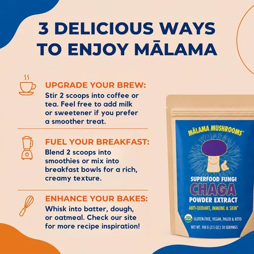 Vista 5 de Polvo de extracto de Chaga de Malama, polvo de hongos Chaga orgánico fructífero, superalimento adaptogénico, apoya el sistema inmunológico, la salud