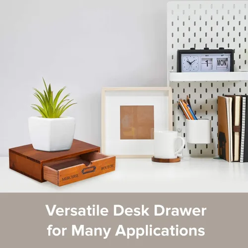 Vista 6 de Mueble de madera con un solo cajón, soporte de monitor de madera maciza para organización y almacenamiento de escritorio, organizador de escritorio