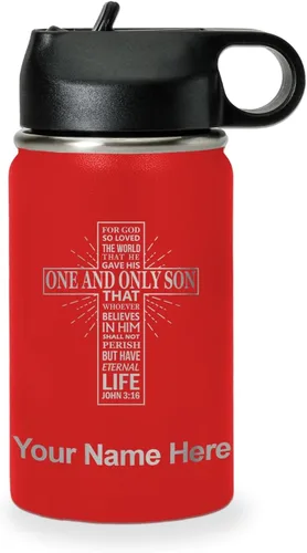 Vista 12 de LaserGram Botella de agua personalizada, versículo bíblico John 3-16, acero inoxidable de doble pared aislada al vacío con popote superior, regalo