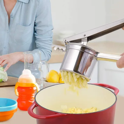 Vista 4 de Ricer de papas de 15 onzas, triturador de patatas de acero inoxidable resistente para puré de papas, con 3 discos intercambiables, herramienta