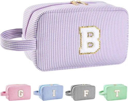 Vista 24 de Bolsa de maquillaje personalizada con inicial A-Z para mujeres, niñas y niños, bolsa de aseo de viaje, bolsa de maquillaje preparada, bolsa