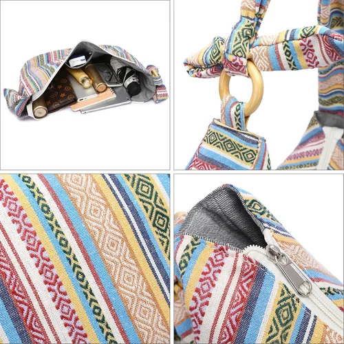 Vista 7 de Bolso cruzado hippie para mujer, bolso de mano bohemio de lona, estilo bohemio
