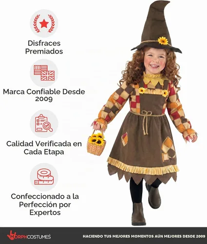 Vista 5 de Morph Disfraz de espantapájaros para niñas, disfraz de espantapájaros para niñas, disfraces de Halloween para niñas