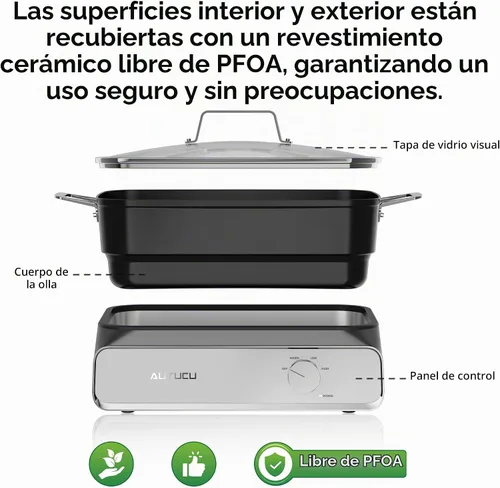 Vista 9 de AUTUCU Olla de cocción lenta de 10 cuartos de galón, revestimiento de cerámica sin PFOA, apto para horno hasta 450 °F Función de mantener el calor