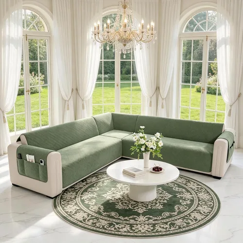 Vista 22 de Fundas de sofá seccionales impermeables en forma de L para sofá seccional Velvet, Soft, Thick, Non Slip Straps, Washable, L Shape, Corner Sofa