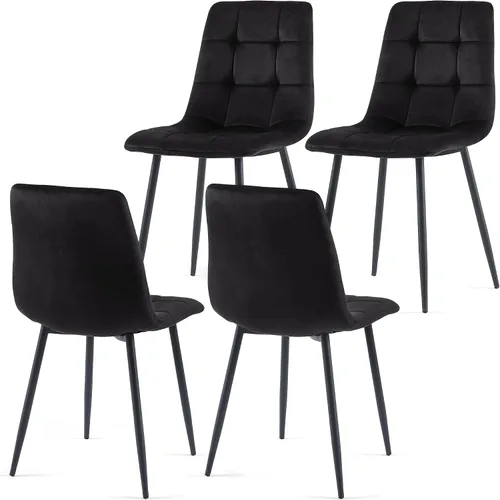 Vista 15 de NORDICANA Juego de 2 sillas de comedor, sillas de cocina tapizadas, sillas laterales de terciopelo negro con cómodos cojines y patas de metal