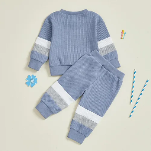 Vista 27 de Kuriozud Conjunto de 2 piezas de sudadera con cuello redondo y pantalones deportivos para niños pequeños para otoño e invierno