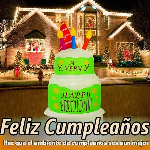 Vista 7 de Decoraciones inflables de pastel de cumpleaños de 4 pies, con velas, luces LED integradas, pastel de cumpleaños, decoración de patio al aire libre