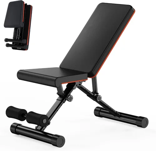 Vista 9 de Banco de pesas ajustable para gimnasio en casa, equipo de entrenamiento plegable para entrenamiento de fuerza de cuerpo completo, banco