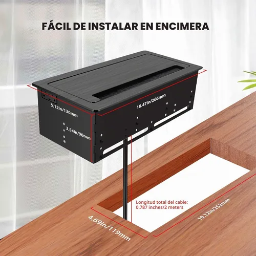 Vista 3 de Caja de toma de corriente integrada Mesa; concentrador de alimentación para mesa de conferencias; 4 salidas AC TR, USB-A USB-C PD 20 W carga rápida