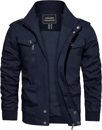 Vista 9 de Crysully - Chaqueta cortavientos para hombre, estilo informal y cuello militar, para primavera-otoño