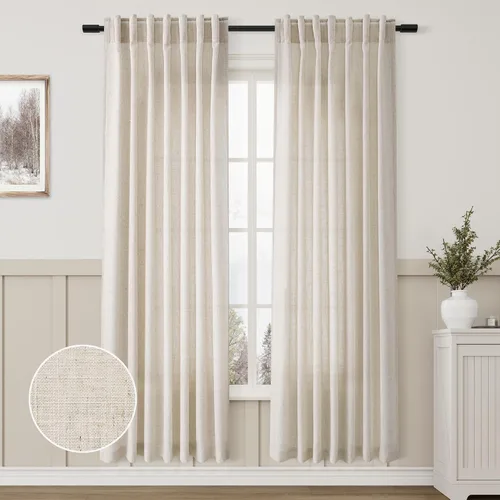 Vista 53 de Aersas Aqua Green Linen Curtains 84 Inches Long 2 Panels Set Back Tab Rod Pocket Living Room Curtain Farmhouse Rustic Light Filtering Hook Drapes