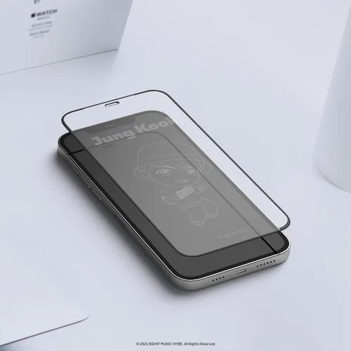 Vista 6 de iFace TinyTAN inspirado en BTS Protector de pantalla de vidrio templado de borde redondo diseñado para iPhone 12 Pro Max (Jung Kook)