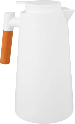 Vista 9 de Yardwe Jarra térmica de doble pared aislada al vacío con mango de madera, pequeña jarra aislada para bebidas calientes o frías, mantiene caliente