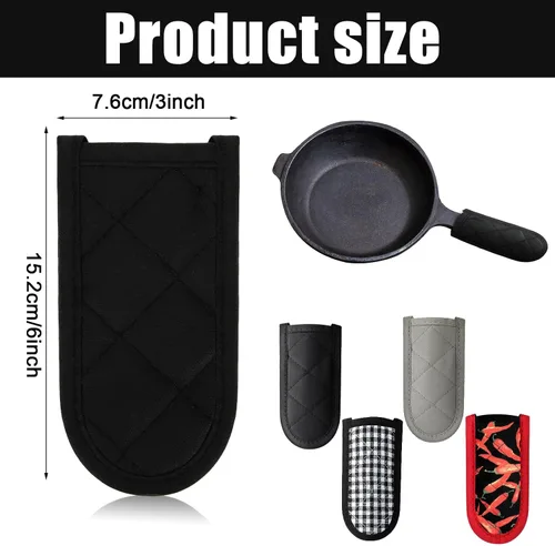 Vista 2 de Patelai 4 fundas de mango de sartén de hierro fundido, resistentes al calor, fundas antideslizantes de algodón para ollas, guantes de soporte