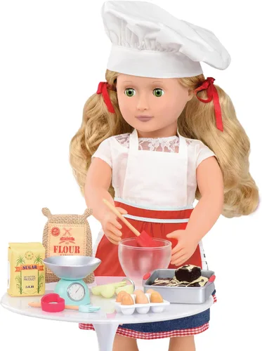 Vista 3 de Our Generation - Master Baker Set - Juego de hornear - Sombrero y delantal de chef - Accesorios para muñecas de 18 pulgadas - Juego de simulación
