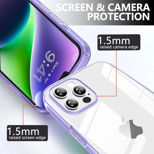 Vista 3 de Funda protectora transparente para iPhone 13 Pro Max, funda protectora de esquina reforzada contra arañazos, policarbonato duro + carcasa de TPU