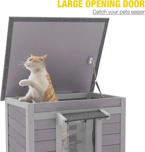 Vista 4 de Cat House - Casa para gatos con cortina para gatos con aislamiento, techo resistente a la intemperie (cubierta individual)