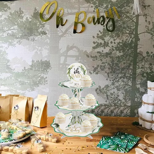 Vista 2 de Oh Baby - Soporte para cupcakes para baby shower, color verde salvia, para niños y niñas, baby shower, bienvenida, revelación de género, suministros