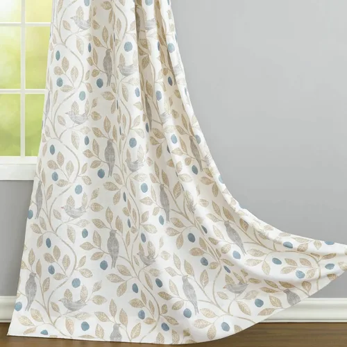 Vista 3 de VOGOL Cortina de ventana estilo campestre, cortinas estampadas con patrón de pájaros y hojas para dormitorio, paneles decorativos con ojales