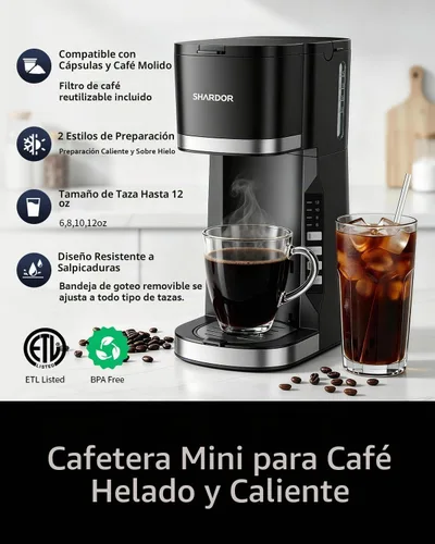 Vista 2 de SHARDOR Mini cafetera de una sola porción para cápsulas K-Cup y molidos