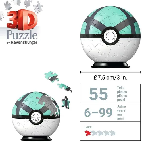 Vista 5 de Ravensburger Rompecabezas 3D 11581 Bola de Rompecabezas Pokémon Pokéballs Net Ball para Fanáticos de Pokémon Grandes y Pequeños desde 6 Años